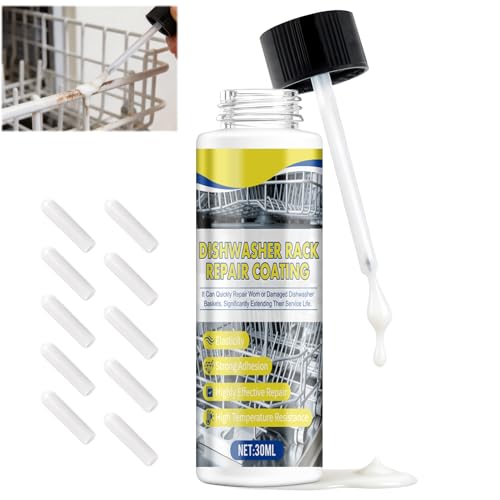 OverZyn Dishwasher Rack Repair Kit, Dishwasher Rack Repair Coating, Includes Ten Rubber Sleeves and a Brush; Heat Resistant; Suitable for Repairing Dishwasher Baskets, White, 30ml