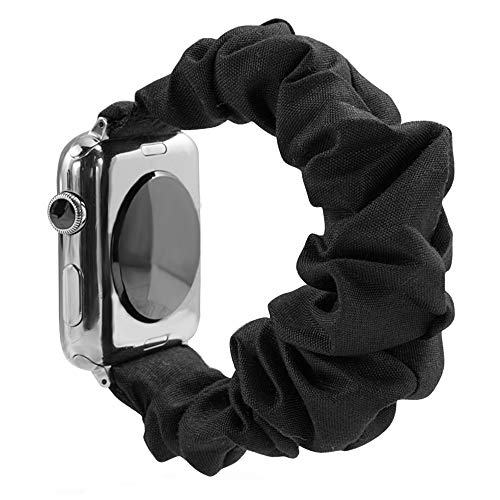 juanxian Scrunchie Elastic Watch Wristbands Replacement for Apple Watch, Soft and Stretchy Watch Scrunchy Strap Compatible with iWatch Series1-5 (38MM/40MM, 42MM/44MM) (Black, 38mm/40mm)