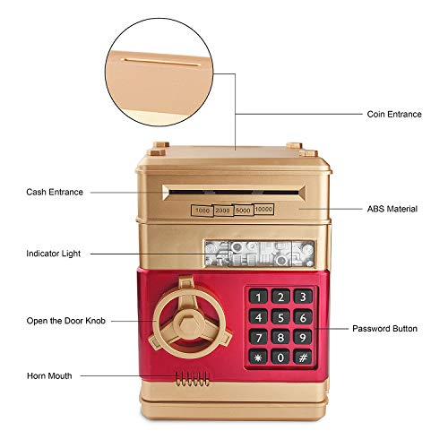 Setibre Piggy Bank, Electronic ATM Password Cash Coin Can Auto Scroll Paper Money Saving Box Toy Gift for Kids (Gold) - Thumbnail 4