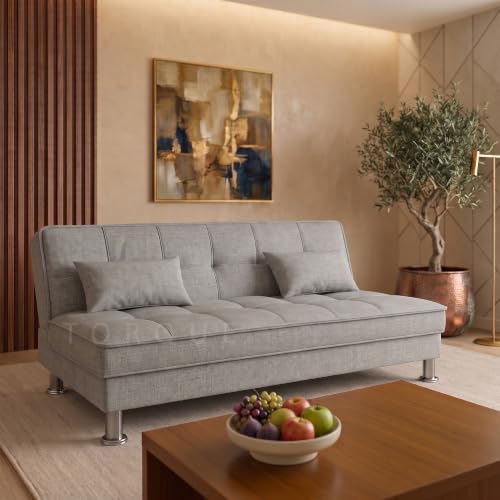 Image of Milan 3 Seater Supersoft Sofa Cum Bed for Living Room & Bedroom | Premium Light Grey Polyster Fabric Foldable Sofa Bed | 6 x 4 Ft Sleeping Sofa | Space Saving Convertible Couch for Home & Guests