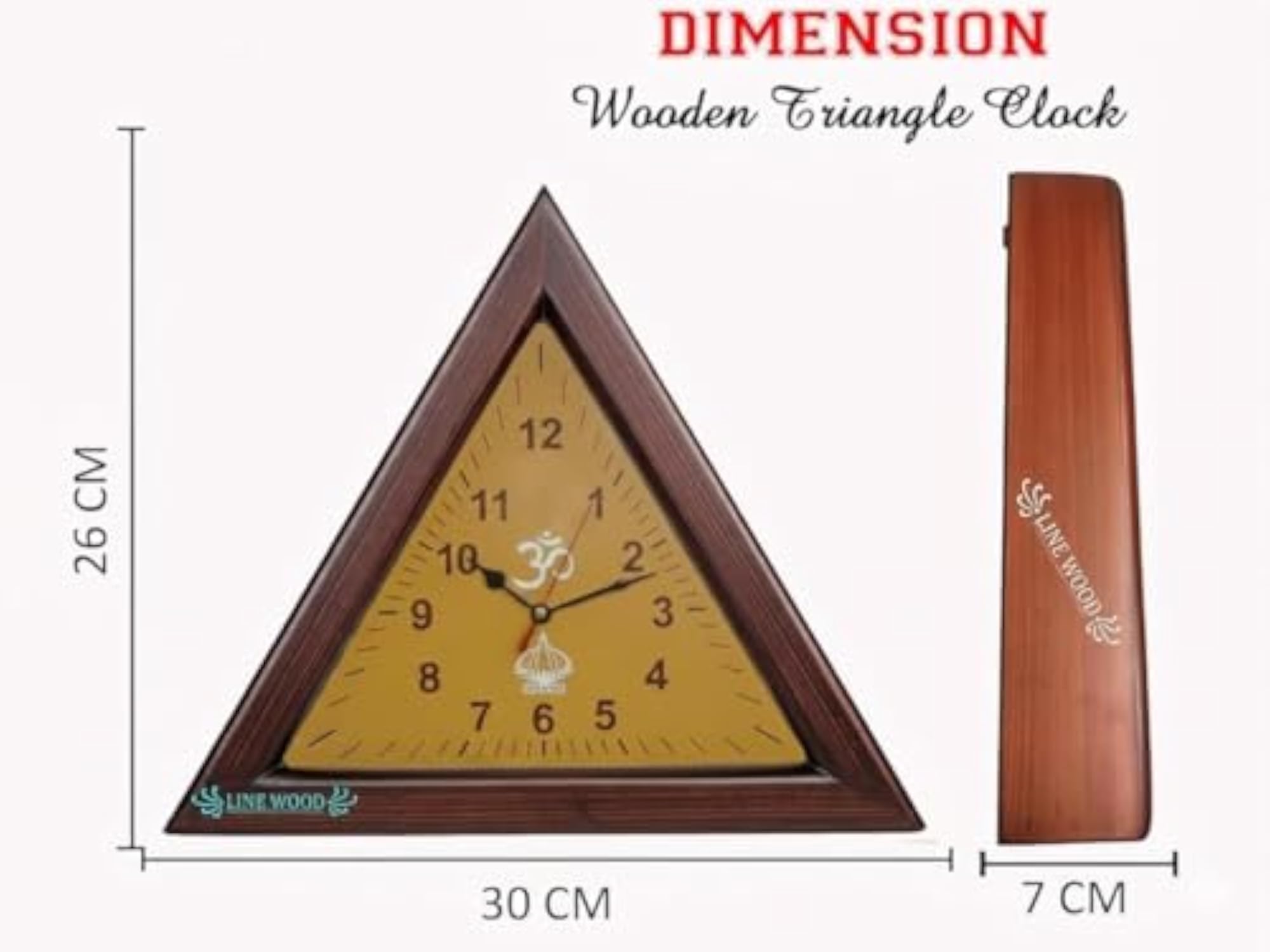 Handmade Triangular Wooden Wall Clock, 12 Inch