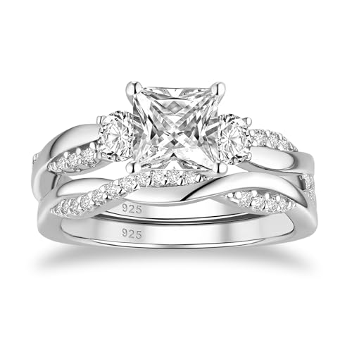 1 to 5 Carat Moissanite Ring Set S925/10K/14K/18K Gold, Princess Cut VVS1 Clarity D Color Moissanite Engagement Rings Set Luxury Bridal Jewelry Wedding Gifts for Women