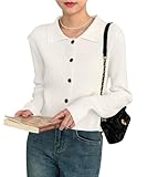 [Dewlily] 襟付きリブニット 秋 冬 韓国ファッション 10代 20代 30代 レディース 暖かい 可愛い 大人カジュアル シンプル 白 黒 ニット 長袖 無地dy-1267-wh-f