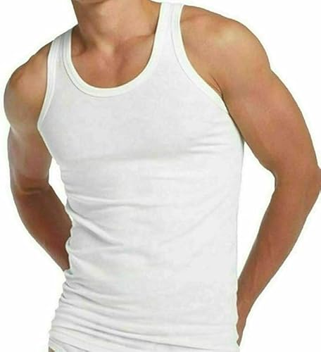 Mens Vest 100% Cotton Sleeveless Summer Tank Top Gym Training T Shirt, Pack of 1, White, S