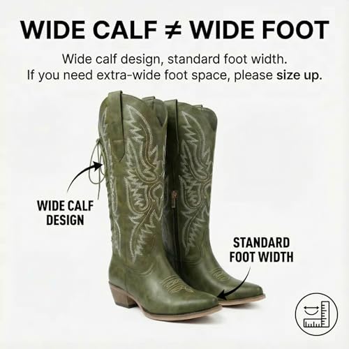 Image of Uillnoodu Wide Calf Cowboy Boots Women Adjustable Lace Up Knee High Tall Plus Size Cowgirl Boots Western Style Comfortable 2-Inch Heel