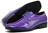 BMY Men's Striped Satin Matching Patent Upper Oxfords Formal Dress Shoes (11 D(M) US, Purple)