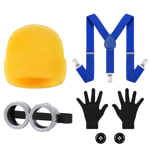 BSBUY Costume de Jaune, 5Pcs Accessoires de Costume Halloween, Deguisement de Jeux de Rôle de Dessins Animés pour Unisexe Adaptés Carnaval, Halloween, Noël, Fêtes, Cosplay