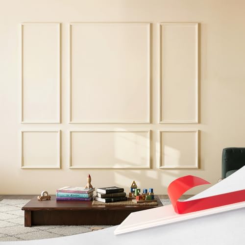 Image of Upick Peel and Stick Wainscoting Pre-Cut Wall Molding Kit, 23 inchx56 inch, 6-Frame | PS Panels,Moisture Resistant,Pre-Primed,DIY Installation,Accent Walls,Living Room,Hallway,Bathroom,Trim for Walls