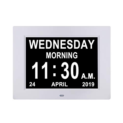 [Newest Version] Day Clock-Digital Calendar Clock- 12 Alarms,Dementia, Alzheimer, Memory Loss, Vision Impaired Alarm Clock for Seniors/Elderly (White)