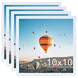 JCJMY 10x10 Picture Frame Set of 4 White for Wall Hanging, Wall Mounting Horizontally or Vertically, 10 x 10 Square Wall Gallery Poster Photo Frame with Shatter Resistant Plexiglass,4 Pack, White