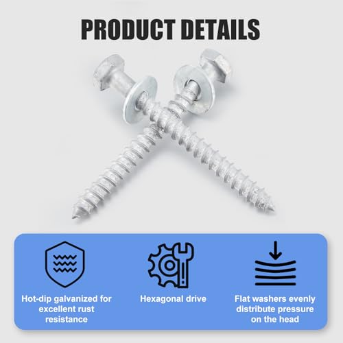 Image of 100 Pcs 3 /8 inch x 4 inch Lag Bolts for Wood Lag Screws with Washers Bulk