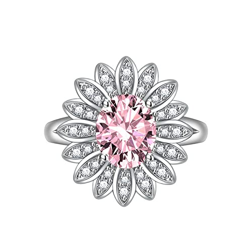 Epinki Schmuck Ringe Damen Freundin, Blumen Form Trauring Damen mit Rosa Zirkonia Oval, Rosa Ring Einstellbare Größe