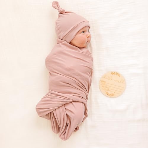 Image of Konssy Baby Girl Newborn Receiving Blanket with Matching Headband and Beanie Set Baby Swaddle Nursery Swaddle Wrap