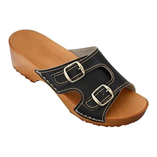 Trätrosor för kvinnor träskor skor med klack trä sandalett läder trätofflor tofflor, - svart - 36 EU