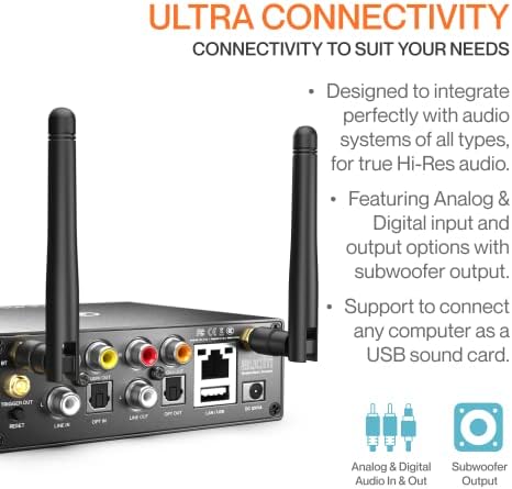 Auris Audifi Multiroom Music Receiver, WiFi & Bluetooth 5.0 Hi-Res Audio Streamer with Audiophile DAC, AirPlay, DLNA, Spotify Connect, Wireless Audio Adapter for Home Stereo, AV Receiver or Amplifier
