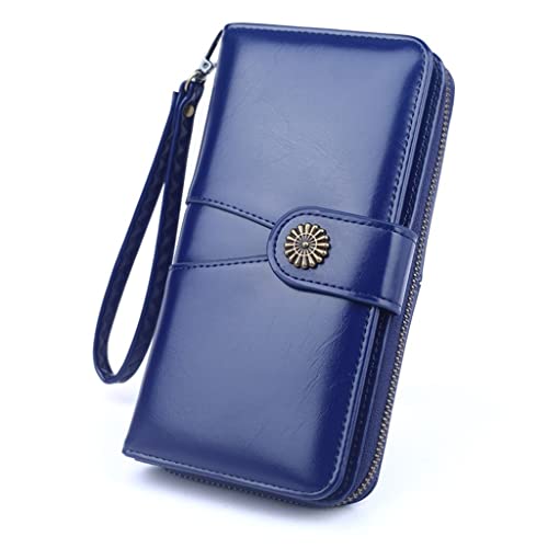 Card Holder Card Holder Women's Long Oil Wax Leather Coin Purse Large Capacity Splicing Hand Bag