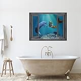 wall26 - Open Window Creative Wall Decor - Beautiful Drawing of a Mermaid and Dolphin Interaction - Wall Mural, Removable Sticker, Home Decor - 24x32 inches