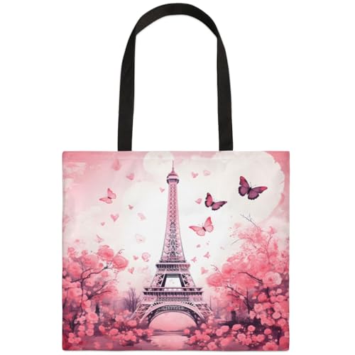 Mularoka Rose Butterfly Lighthouse Hand Painted Square Canvas Tote Bag Top Handle Purses Stylish Women Canvas Shoulder Tote Bags Reusable Handbags for Work Travel Picnic Beach Shopping Gym Hiking