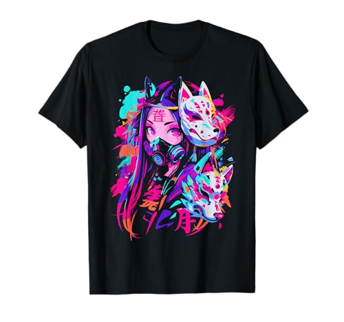 Anime Manga Cyberpunk Aesthetic Techwear Harajuku Kitsune T-Shirt