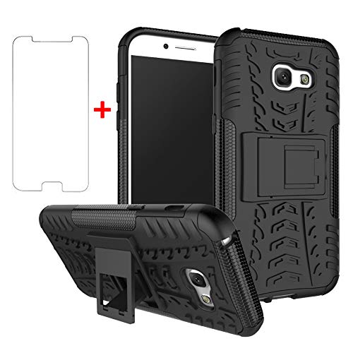 Cover per Samsung Galaxy A5 2017 con Pellicola Vetro Temperato Vetrino Supporto Resistente Protettiva Protezione SM-A520F SM A520F Custodia Case Maschio Ragazza silicone tpu nero