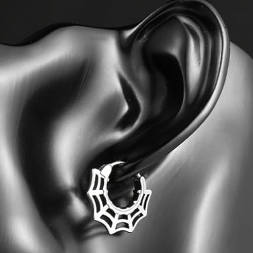 Stainless Steel Spider Web Style Halloween Biker Dangle Drop Earrings2