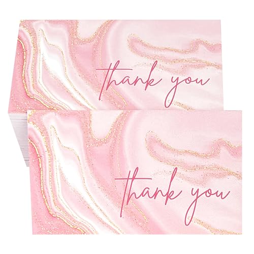 RXBC2011 Thank you cards marble design for small business packaging customer appreciation notes pack of 100 Pink