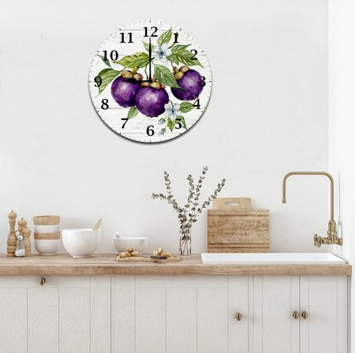 Mangosteen - Reloj de pared de 12 pulgadas, silencioso, redondo, de madera, funciona con pilas, sin tictac, creativo reloj decorativo para niños, sala de estar, dormitorio, oficina, cocina