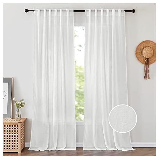 PONY DANCE Farmhouse Sheer Curtains - Flax Textured Sheer Fabric Linen Look Delicate Semi-Transparent Curtains Atmosphere Create for Patio Sliding Glass Door, 52" x 84", Ivory, 2 Panels