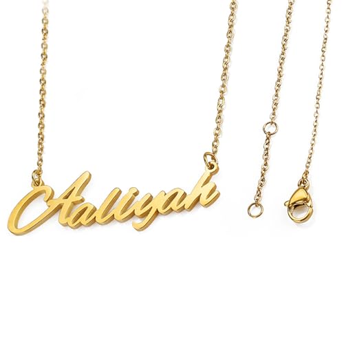 Votvlog Colar personalizado de aço inoxidável banhado a ouro com placa de nome e inicial para mulheres e meninas - presente de joalharia