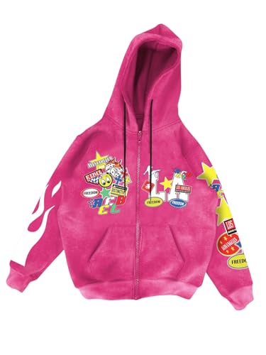 SOLY HUX Men's Y2k Graphic Zip Up Hoodies Drawstring Long Sleeve Casual Sweatshirt Jacket with Pockets