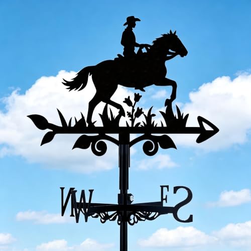 beinkmake Horse Riding Weathervane Metal Wind Vane Horse Garden Decoration Direction Indicator Stake Mount Ornament for Farmhouse Yard Roof Outdoor