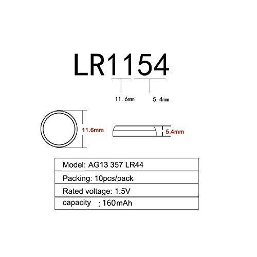Cotchear 10Pcs AG13 LR44 Batteries 357A L1154 Battery 1.5V 357 S76E G13 LR1154 SR44 Alkailine Button Cell - Thumbnail 2
