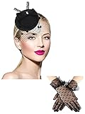 Geyoga 50er Jahre Damen Fascinator Hut Spitzen Handschuh (Klassischer Stil)