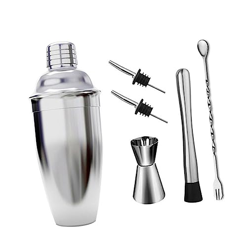 MUCKLILY 6Pcs Stainless Steel Cocktail Shaker Easy to Tools for Home Mixologists for Mixing Straining Serving Stylish Beverages