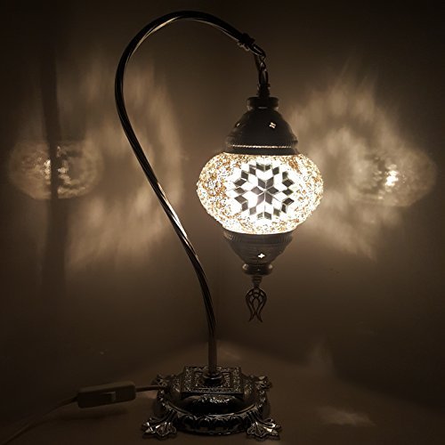 plata diseño de TURQUÍA marroquí Colorido Tiffany Cristal Escritorio Lámpara de mesa - W9 _ Silver Stand Cover