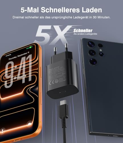 Anykon 2er-Pack 25W USB C Ladegerät 30% Schnellladegerät mit 1.8m Ladekabel – Ansicht 2