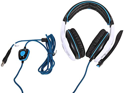 Sades Wired USB 7.1 Stereo Surround Sound Gaming Headset Over Ear Headphones with Mic Revolution Volume Control & Noise Canceling & LED Light for PC Mac Computer Games Laptop-White