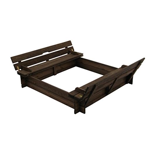 GartenDepot24 vacker sandlåda av trä med lock och bänkar B118 x D 118 x H 20 cm