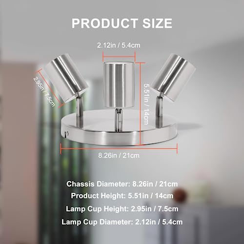 Ketom Deckenstrahler LED Mattes Nickel - Rund LED Deckenleuchte Schwenkbar - GU10 Deckenlampe Spot - Drehbar Deckenlampe 3 Flammig - Modern Strahler Deckenspot - Ohne Leuchtmittel