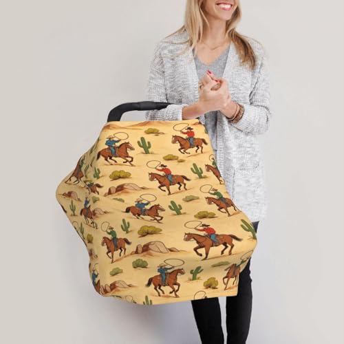 Image of Western Cowboy Cactus Baby Stuff Car Seat Cover for Baby,Mom Nursing Breastfeeding Covers,Multi-Use Car Seat Canopy Carrier Cover,Stroller Cover Newborn Shower Gift for Boys Girls