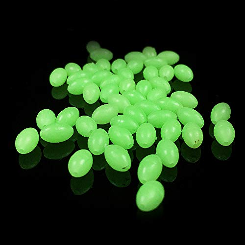 OriGlam 100pcs Plastic Luminous Glow Fishing Beads Eggs, Glow in The Dark, Assorted Plastic Oval Round Shaped Glow Eggs, Rubber Fishing Beads Plastic Rig Beads