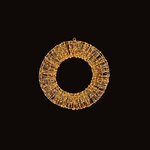 Image of Premier Light Up Christmas Wreath, Double Gold Frame Hanging Door Wall Window Decoration with 960 Twinkling Warm White Micro LED Lights, Indoor/Outdoor Use 60cm