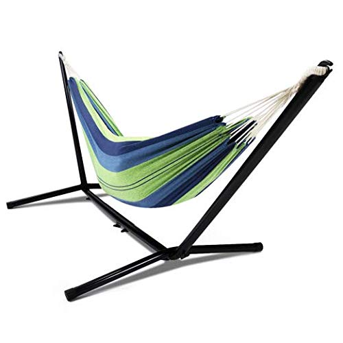 IDMarket - Hamaca con soporte de metal y tela a rayas azul y verde