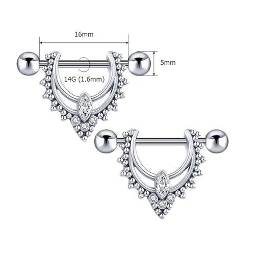 Niaspi Anéis de mamilo de aço cirúrgico CZ transparente 14G para mulheres mamilos de cristal cintila