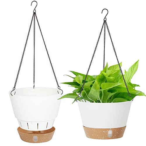 Kubvici 2 Pack 10 Inch Hanging Planters For Indoor Plants Outdoor Plants, Plastic Hanging Plant Pots Flower Pot Baskets With Drainage And Saucer For Garden Home（10" White） #TOP7