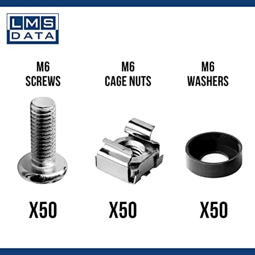 LMS Data M6 Cage Nuts, Bolts and Washers Kit - for Patch Panel Rack Mount Equipment Data Network Cabinets Size 19 Inch and 10 Inch (50, Nickle)