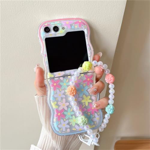Coque antichoc Samsung Galaxy Z Flip 5 avec anneau bracelet anti-chute motif fleur