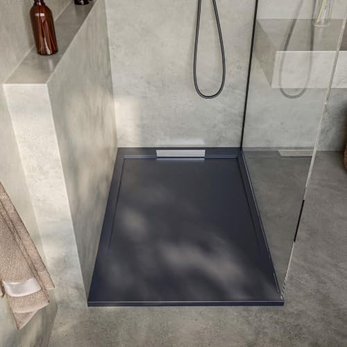 SOULBATH Plato de Ducha Extraplano Antideslizante – Resina Gel Coat - Textura Liso/Piedra – PIZARRA - 170X70 - Diseño elegante - Incluye Válvula de desagüe