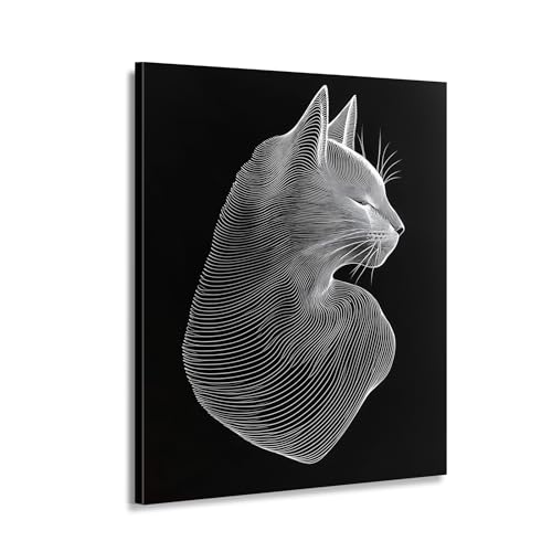 Chat noir et blanc peinture abstraite zen toile minimaliste grand format Art-1