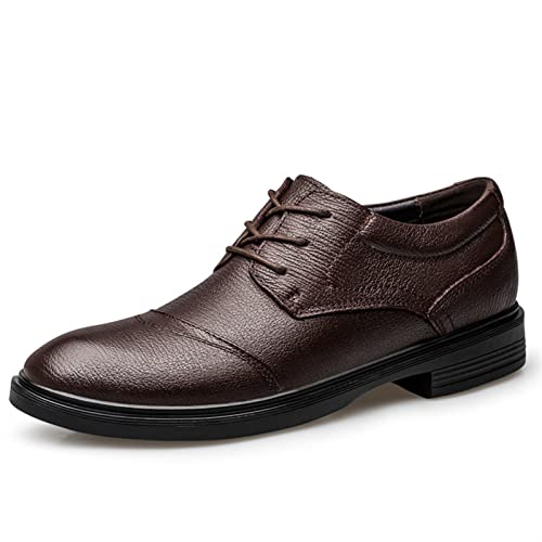 Dress Oxford Formal Shoes for Men Lace Up Cap Toe Round Toe Derby Shoes Low Top Non Slip Rubber Sole Slip Resistant Block Heel Classic(Brown,10 M US)2